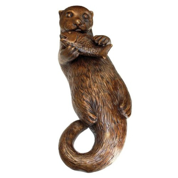 Lazy Otter With Fish Bronze Sculpture